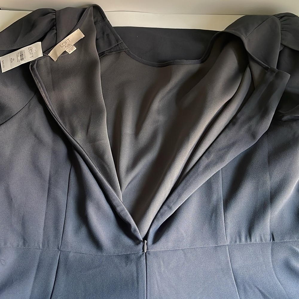 LOFT Fit Flare Dress with Shoulder Button Detail Size 18 PLUS Steel Gray Midi - Picture 9 of 11